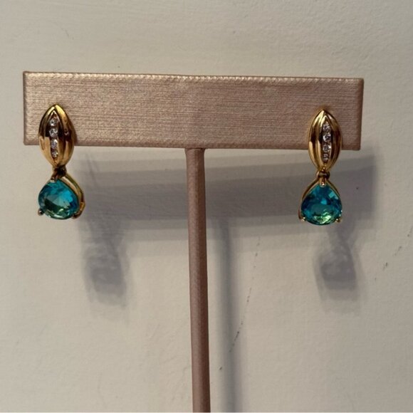 ROSS-SIMONS EARRINGS BLUE TOPAZ PEAR DROP PIERCED GOLD VERMEIL 925 STERLING - Picture 3 of 8